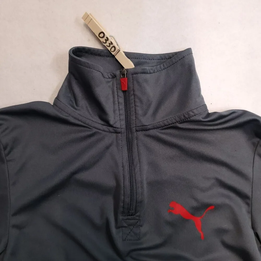 Puma Casual Long Sleeve Zip Collar Sweatshirt Youth Boys Size M Gray Black Red